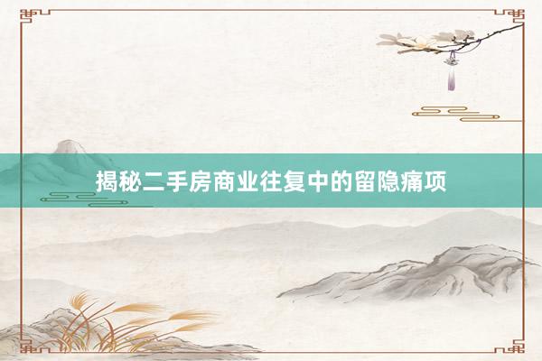 揭秘二手房商业往复中的留隐痛项